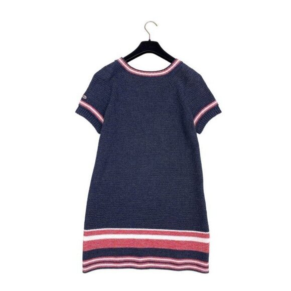 Authentic CHANEL Knit Short Sleeve Dress Navy Purple Knit Coco 40 - Picture 3 of 7